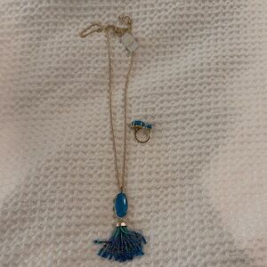 Kendra Scott Blue and Gold Necklace with Ring